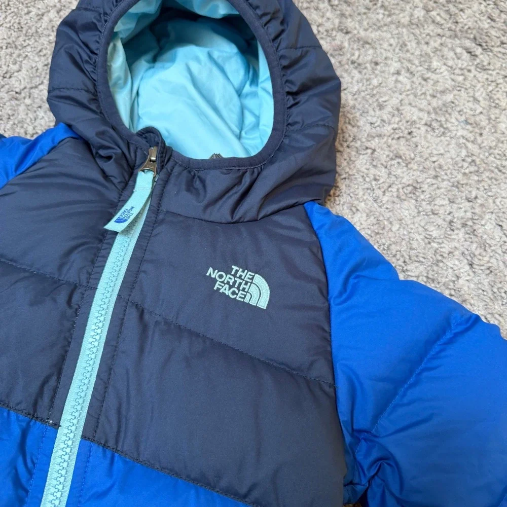 North Face 550 Lil' Snuggler Down Bunting Suit Blue Winter Baby Infant Sz 6-12M